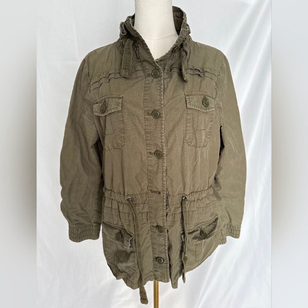 Banana Republic Utility Jacket Olive Green 100% Cotton LP Large Petite